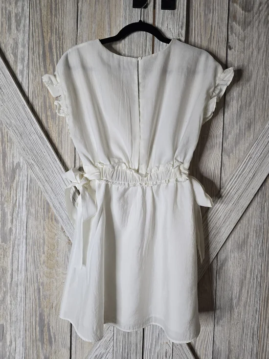 Zara Cream Tie Waist Mini Dress Feminine Chic Flowy Neutral Blogger Style Size M - Picture 2 of 6